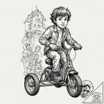 A linework tattoo of danny torrance on his tr… – tattoo sketch (№1752713738_0, 17.07.2025 00:55) — tattoovalue.net
