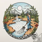 A person harvesting salt from an evaporation… – tattoo sketch (№1752713819_0, 17.07.2025 00:56) — tattoovalue.net