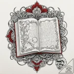 Book, tattoo line art, on a clean white paper… – tattoo sketch (№1752713979_0, 17.07.2025 00:59) — tattoovalue.net