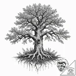 Tattoo design a powerful oak tree, its roots… – tattoo sketch (№1752714933_0, 17.07.2025 01:15) — tattoovalue.net