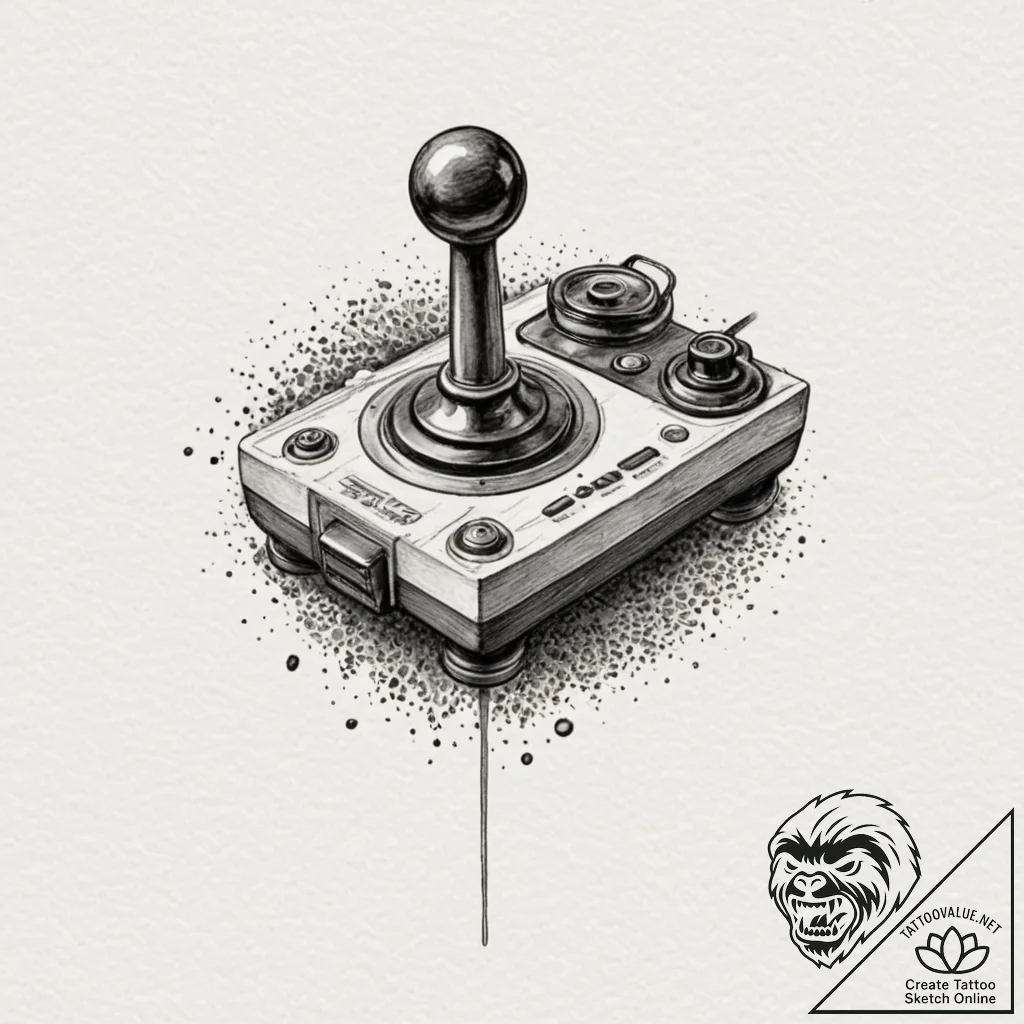 Tattoo design a tiny stylized joystick dotwor... - tattoo sketch (№1752715814_0, 17.07.2025 01:30) — tattoovalue.net