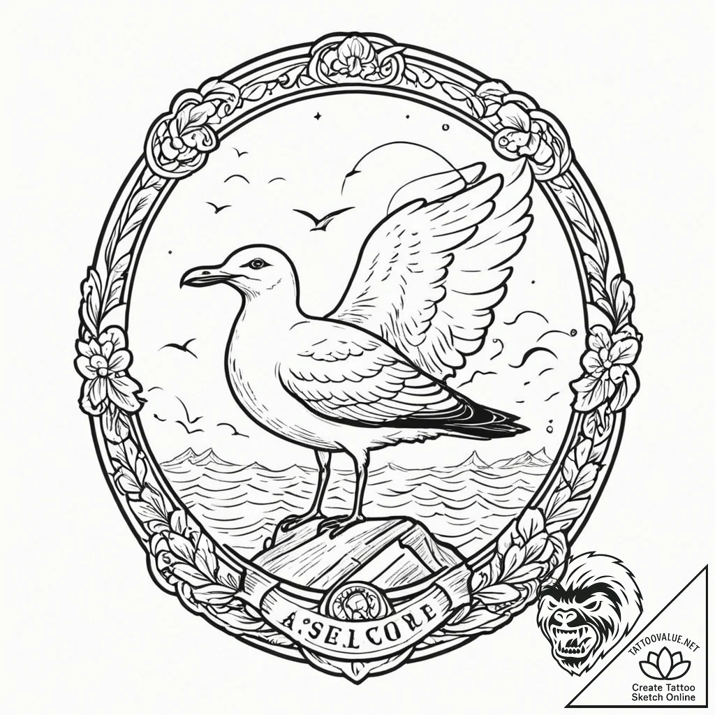 Seagull, concept art for tattoo, old school t... - tattoo sketch (№1752715890_0, 17.07.2025 01:31) — tattoovalue.net