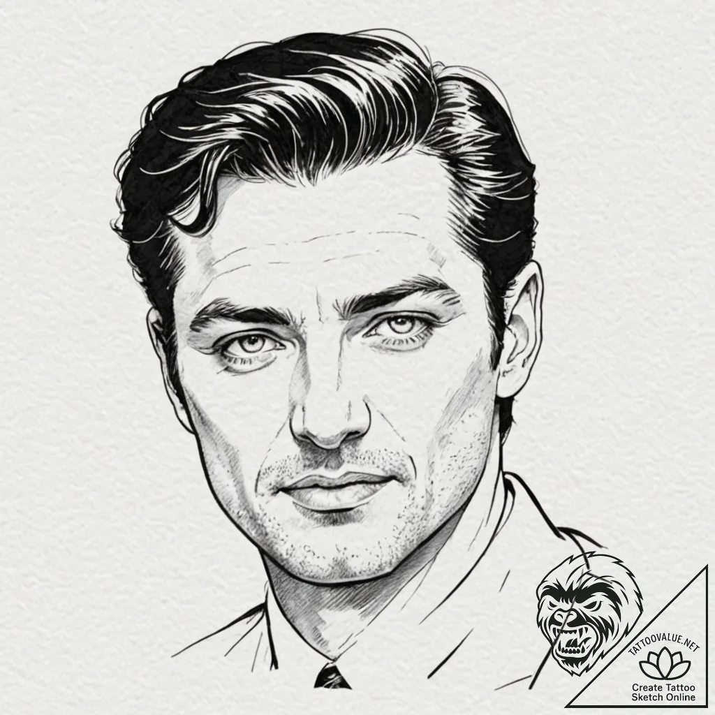 A graphic novel portrait of marcello mastroia... - tattoo sketch (№1752715966_0, 17.07.2025 01:32) — tattoovalue.net