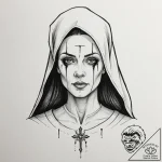A linework tattoo of the valak demon nun from… – tattoo sketch (№1752716503_0, 17.07.2025 01:41) — tattoovalue.net