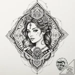 A trash polka design of the borg queen, half… – tattoo sketch (№1752717674_0, 17.07.2025 02:01) — tattoovalue.net