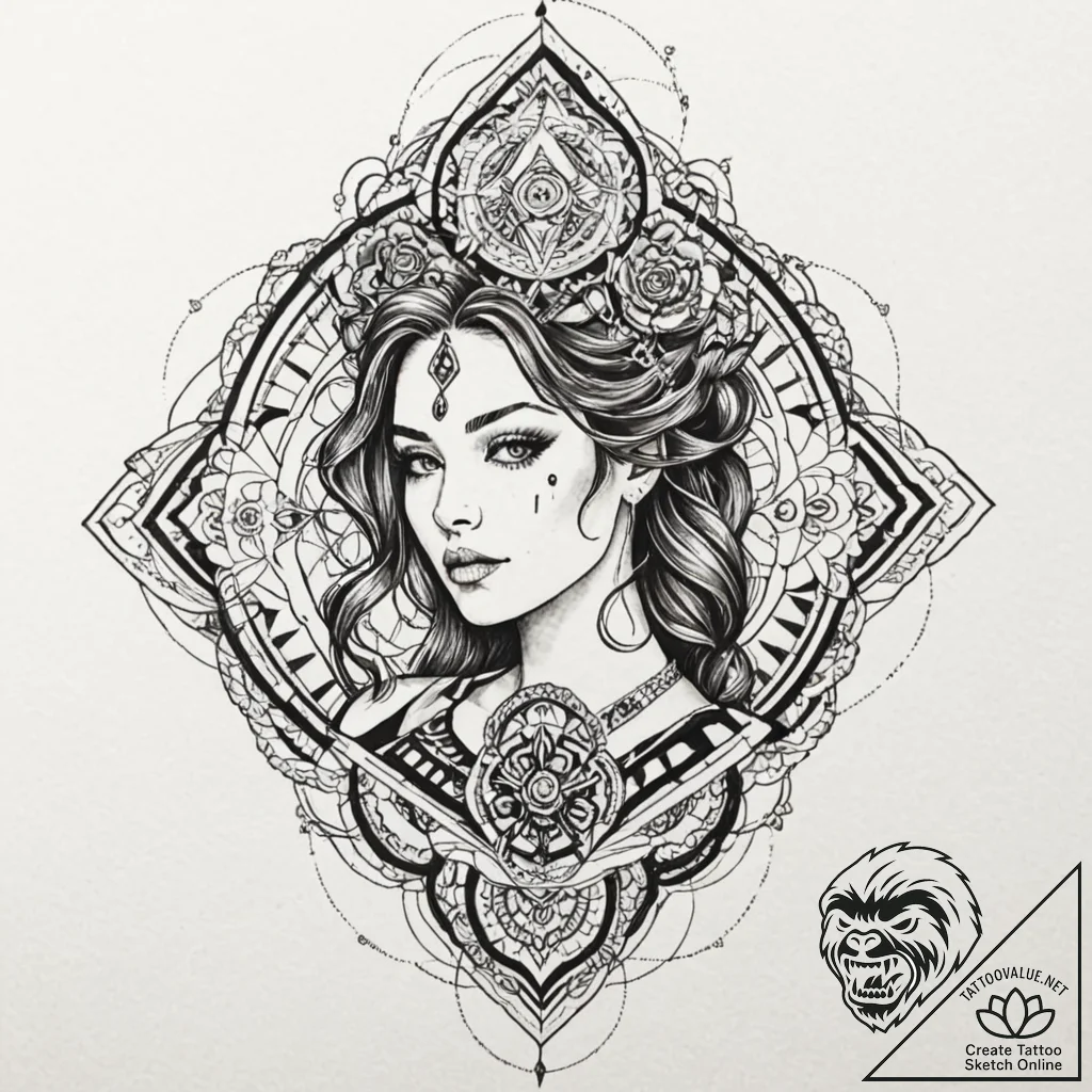A trash polka design of the borg queen, half... - tattoo sketch (№1752717674_0, 17.07.2025 02:01) — tattoovalue.net