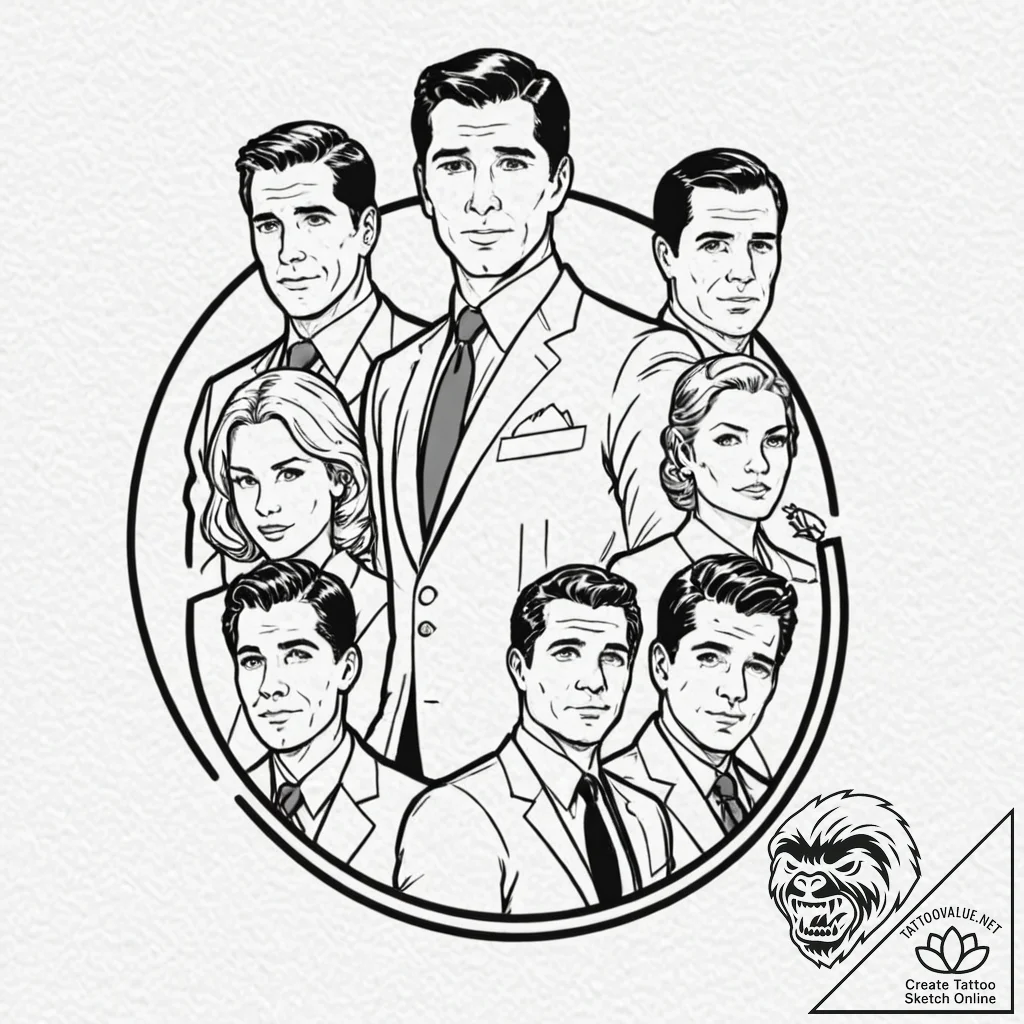 A linework tattoo of the main characters from... - tattoo sketch (№1752717752_0, 17.07.2025 02:02) — tattoovalue.net