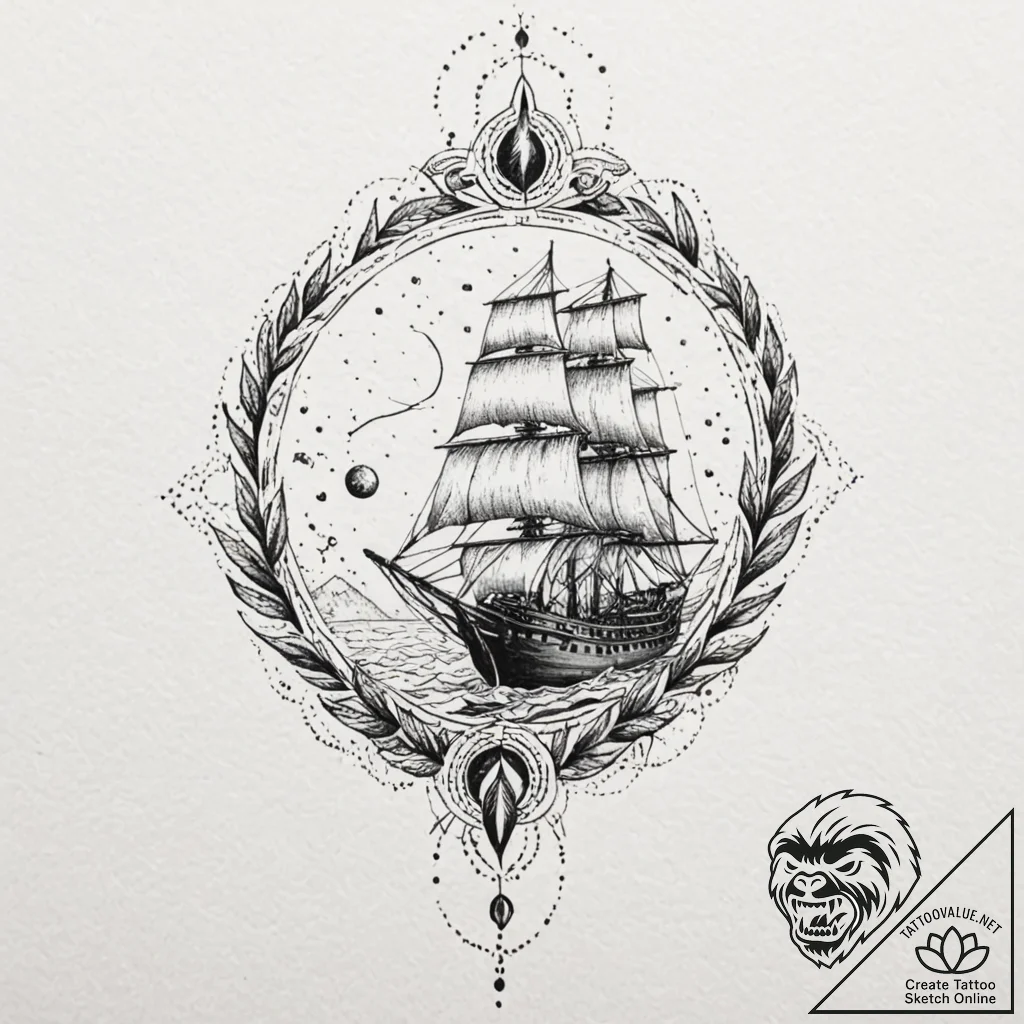A neo-traditional tattoo of the serenity ship... - tattoo sketch (№1752717829_0, 17.07.2025 02:03) — tattoovalue.net