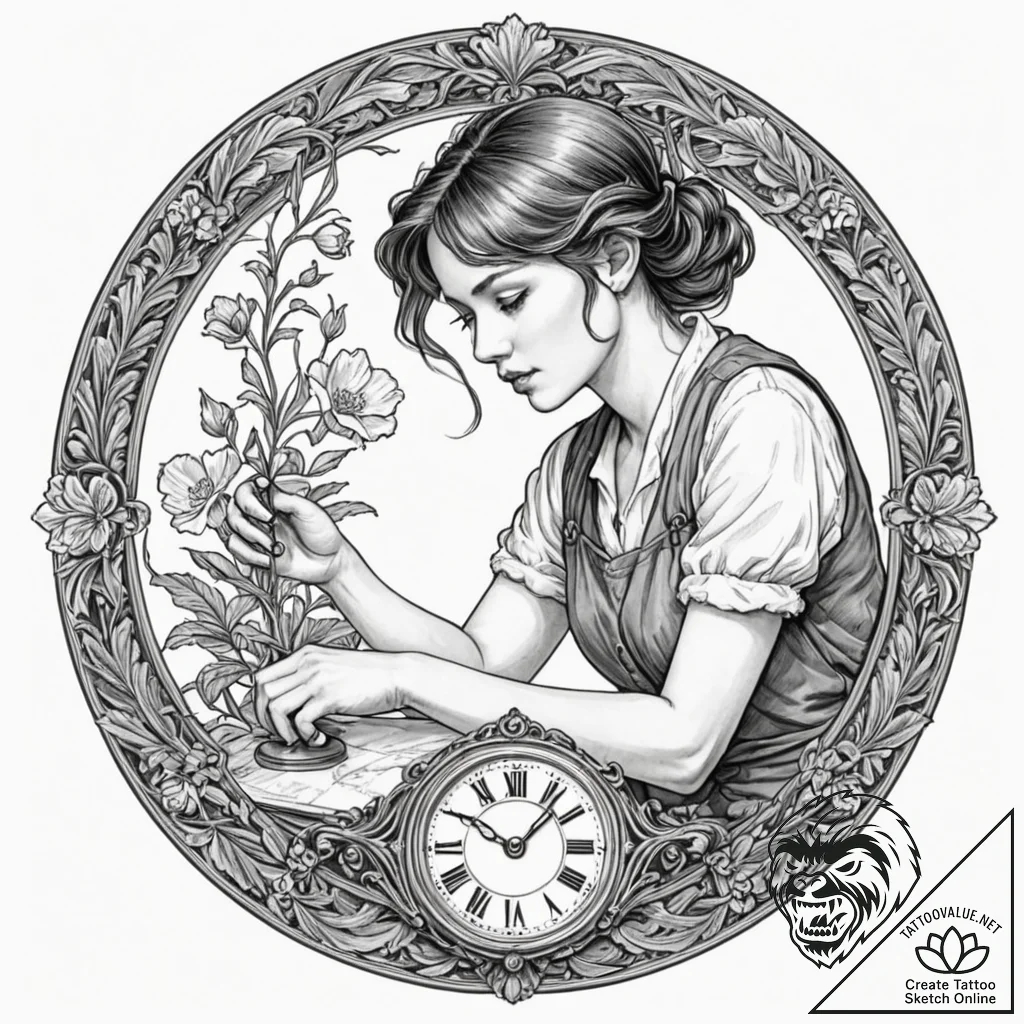 A person repairing a delicate, antique watch.... - tattoo sketch (№1752718815_0, 17.07.2025 02:20) — tattoovalue.net