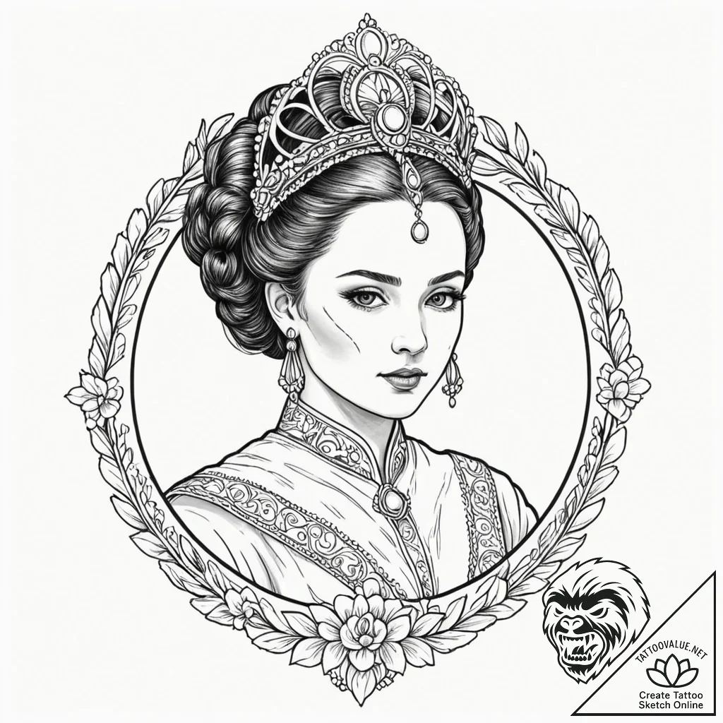 A sketch of queen amidala in her royal attire... - tattoo sketch (№1752719134_0, 17.07.2025 02:25) — tattoovalue.net