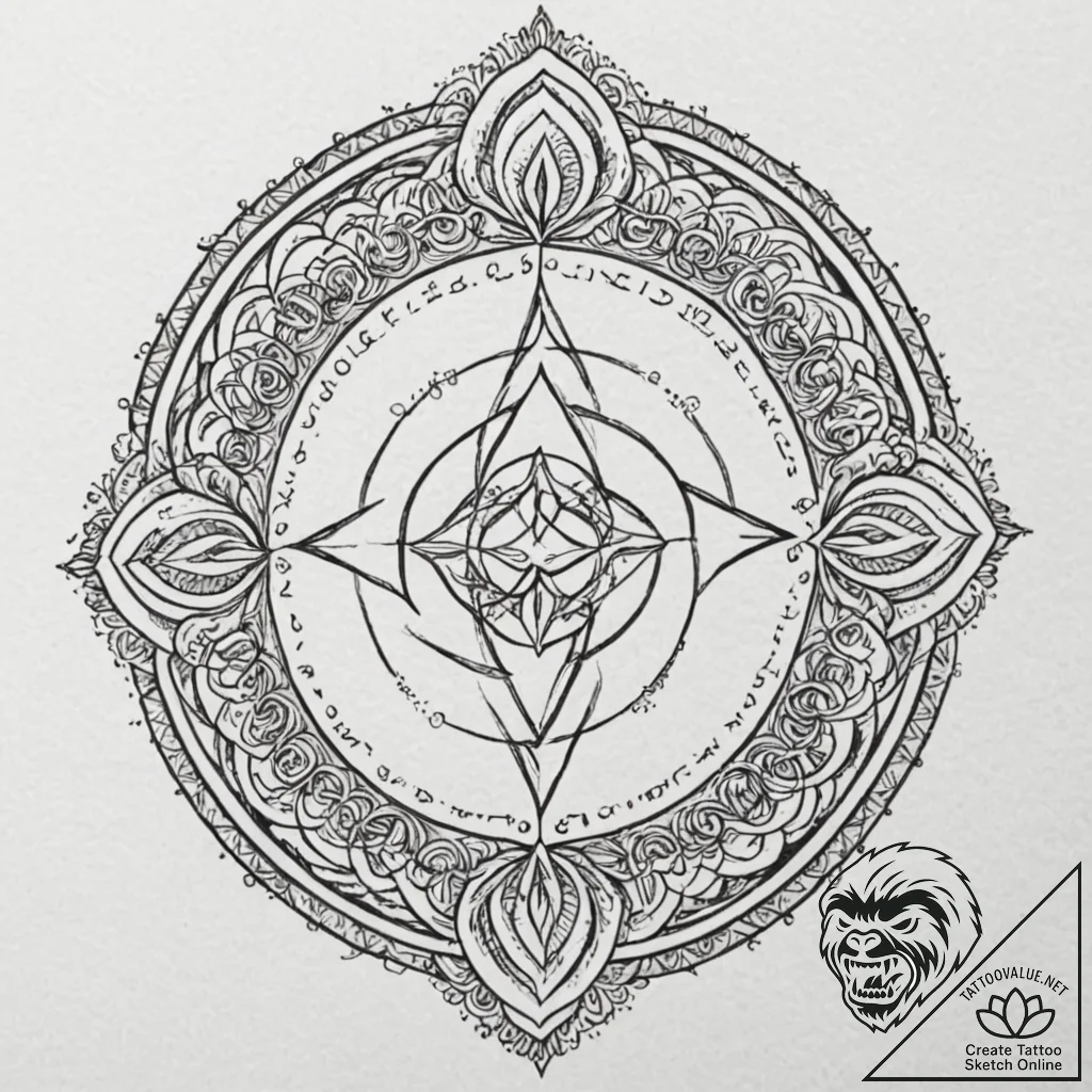68. tattoo sketch: a "alatyr" rune as the cor... - tattoo sketch (№1752719214_0, 17.07.2025 02:26) — tattoovalue.net