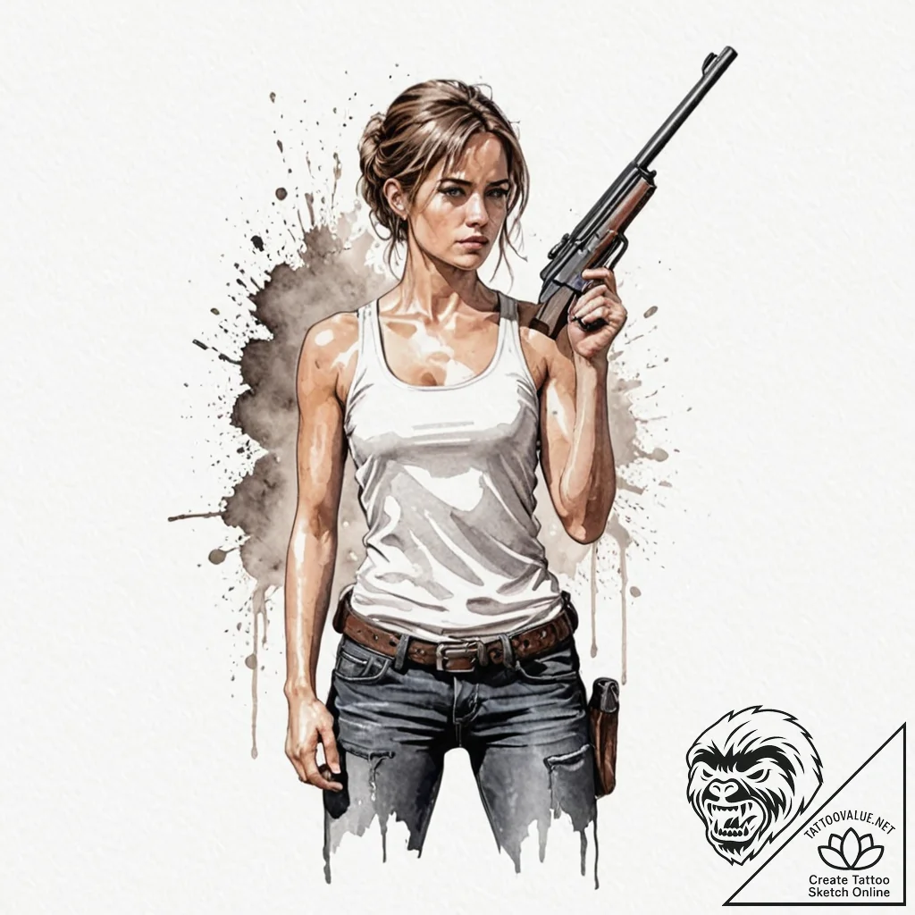 A sketch of sarah connor from t2, strong and... - tattoo sketch (№1752719375_0, 17.07.2025 02:29) — tattoovalue.net