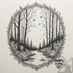 Tattoo sketch an ethereal forest scene with g… – tattoo sketch (№1752720095_0, 17.07.2025 02:41) — tattoovalue.net