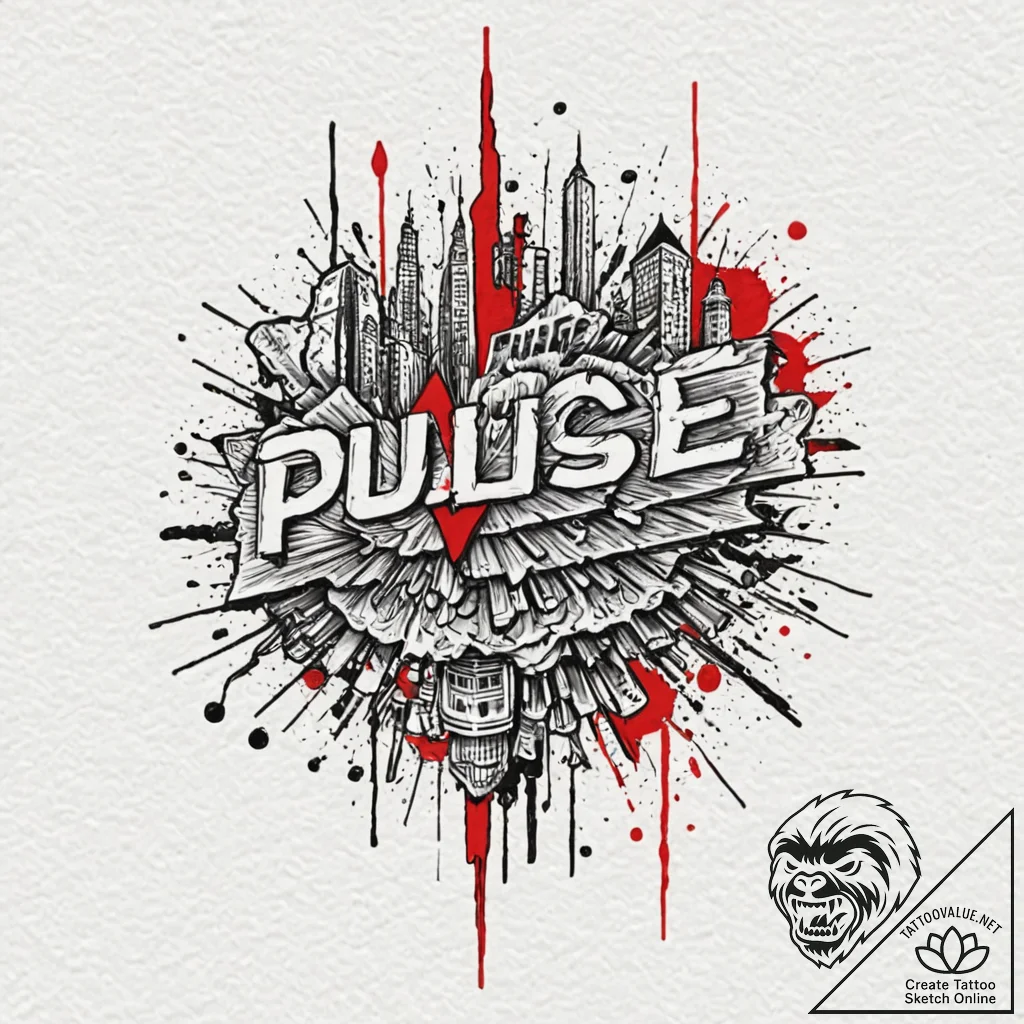 Pulse, tattoo drawing outline, vibrant colors... - tattoo sketch (№1752720254_0, 17.07.2025 02:44) — tattoovalue.net