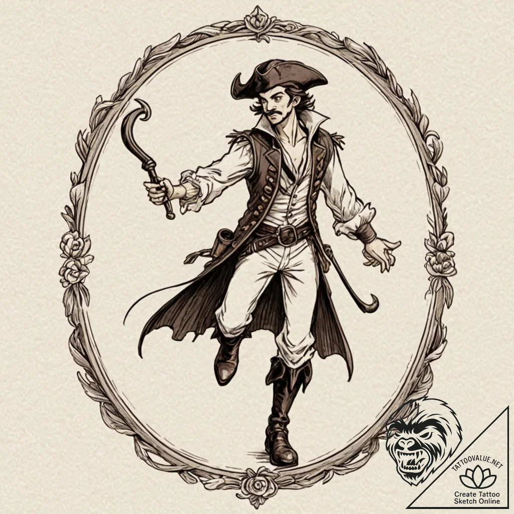 A neo-traditional tattoo of peter pan fightin... - tattoo sketch (№1752720492_0, 17.07.2025 02:48) — tattoovalue.net