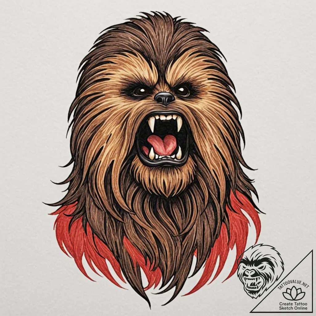 28. sketch of chewbacca letting out a mighty... - tattoo sketch (№1752720572_0, 17.07.2025 02:49) — tattoovalue.net