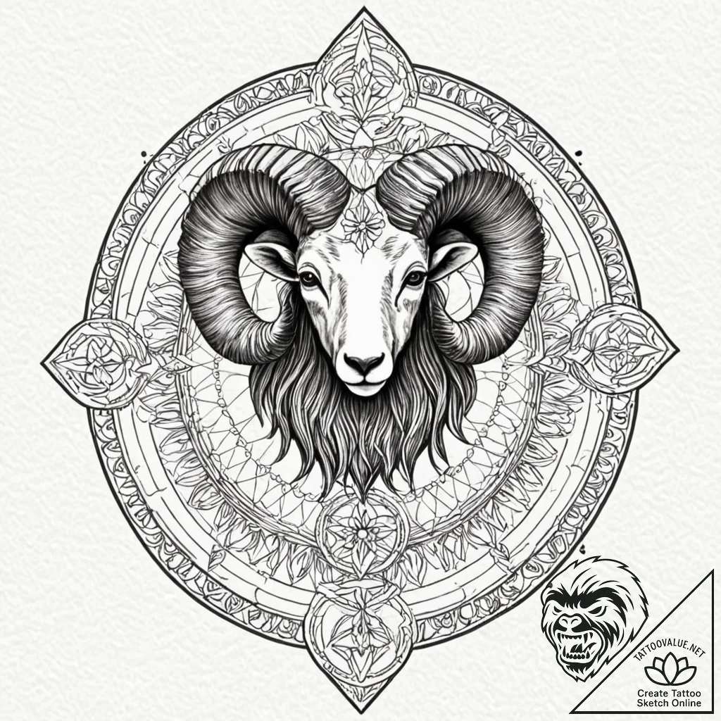 Tattoo sketch an aries ram with the "emperor"... - tattoo sketch (№1752720972_0, 17.07.2025 02:56) — tattoovalue.net