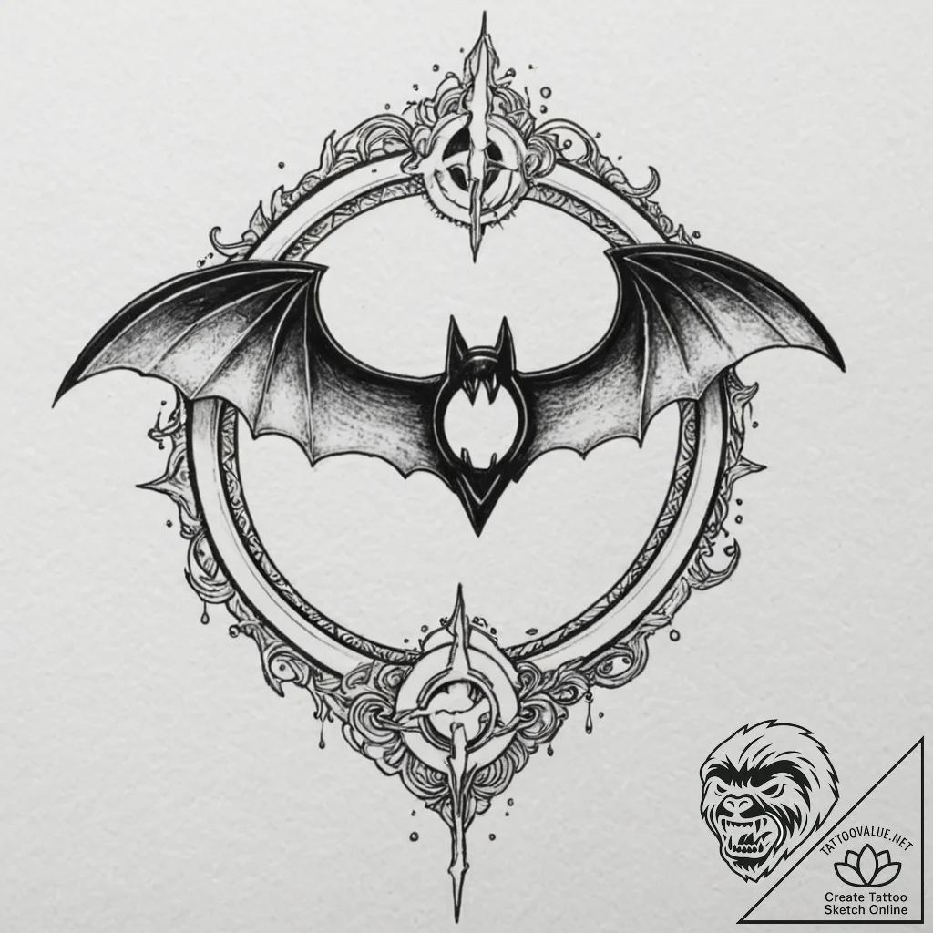 A neo-traditional tattoo of the bat-signal in... - tattoo sketch (№1752721131_0, 17.07.2025 02:58) — tattoovalue.net