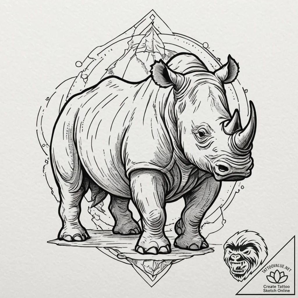 Tattoo design a charging rhinoceros, represen... - tattoo sketch (№1752721930_0, 17.07.2025 03:12) — tattoovalue.net