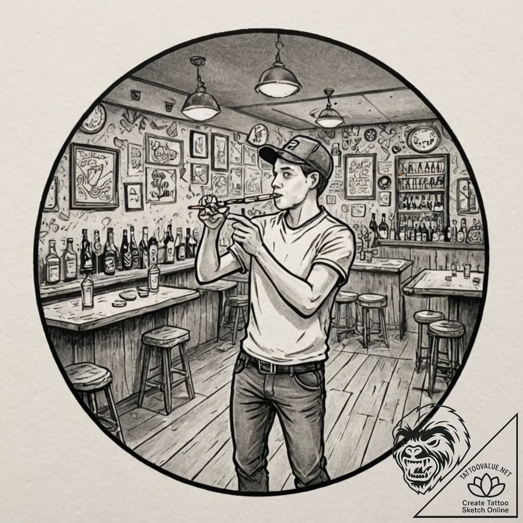 A person playing darts in a dimly lit pub., i... - tattoo sketch (№1752722252_0, 17.07.2025 03:17) — tattoovalue.net