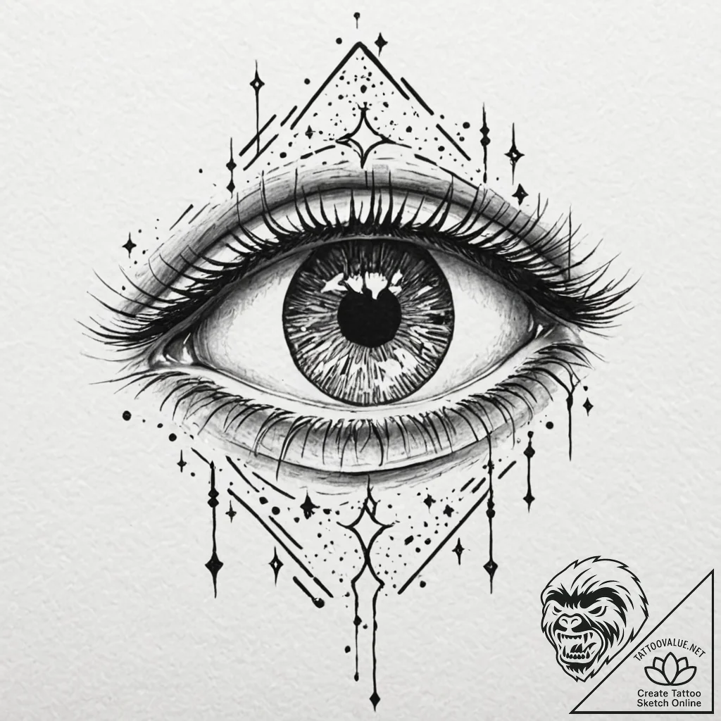 Tattoo sketch a cosmic eye with stars reflect... - tattoo sketch (№1752722492_0, 17.07.2025 03:21) — tattoovalue.net
