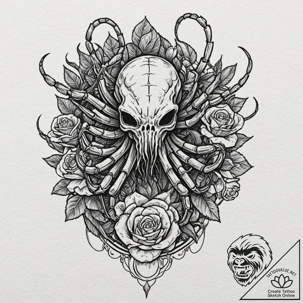 113. linework tattoo of a facehugger, minimal... - tattoo sketch (№1752722891_0, 17.07.2025 03:28) — tattoovalue.net