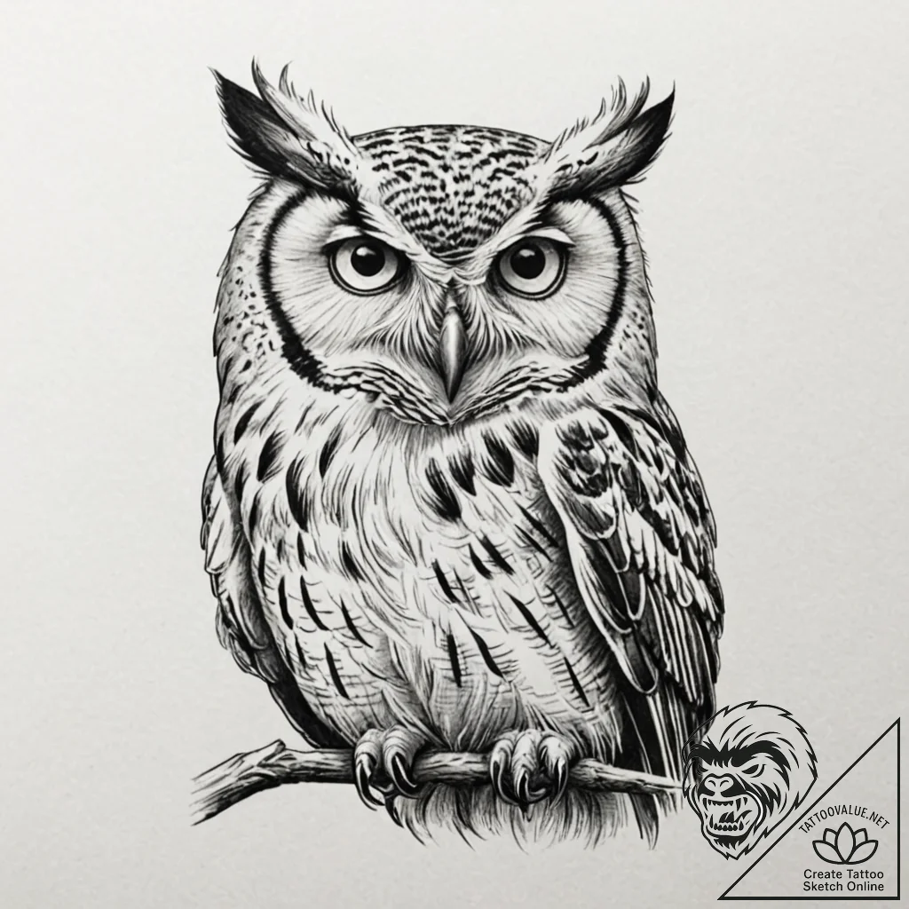 Owl, tattoo drawing outline, realistic black... - tattoo sketch (№1752722971_0, 17.07.2025 03:29) — tattoovalue.net