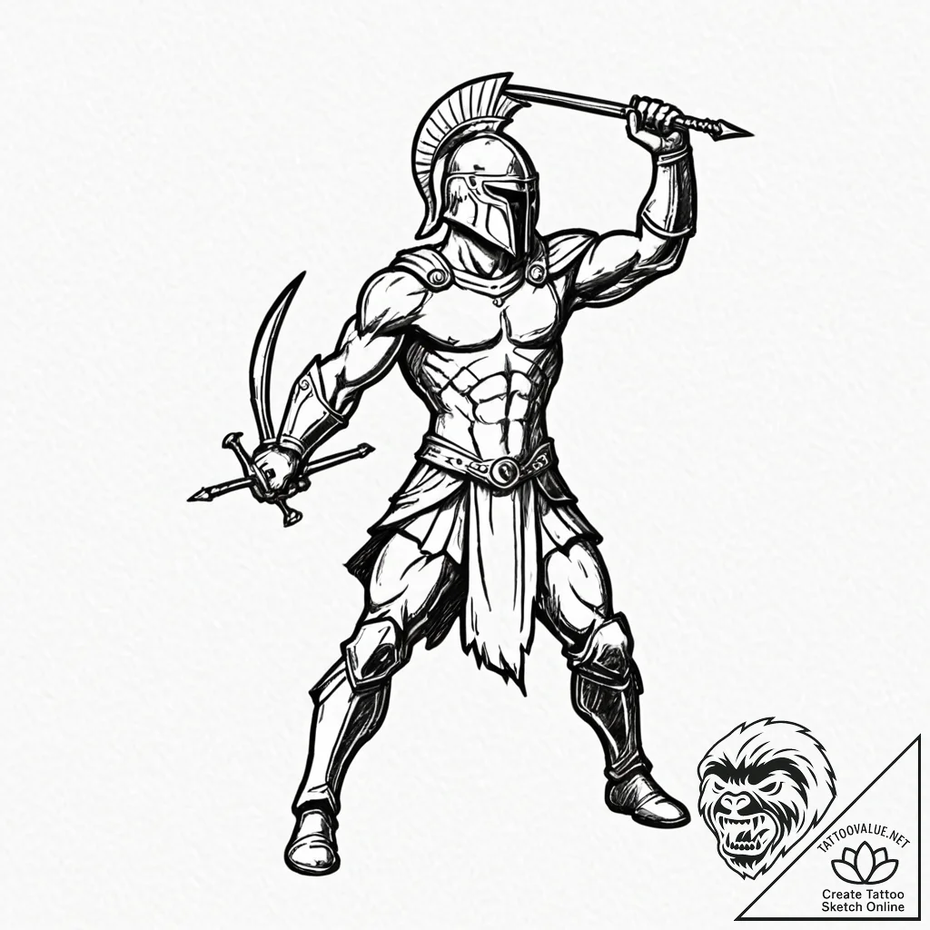 Tattoo design a spartan warrior's silhouette... - tattoo sketch (№1752723211_0, 17.07.2025 03:33) — tattoovalue.net