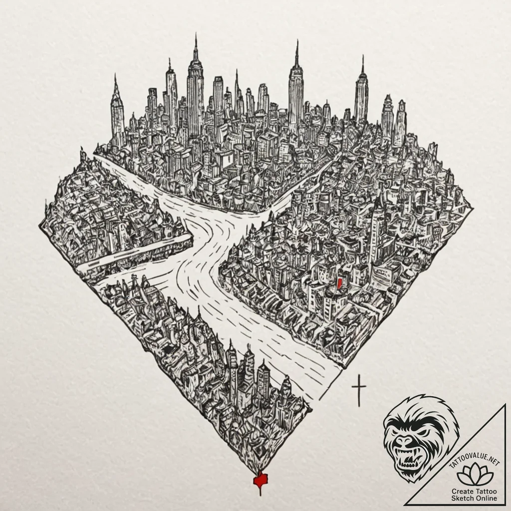 A linework tattoo of the map of the five fami... - tattoo sketch (№1752723290_0, 17.07.2025 03:34) — tattoovalue.net