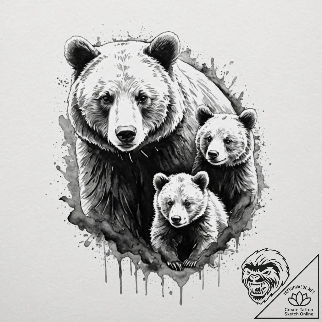Tattoo design a mother bear and her cub(s) fo... - tattoo sketch (№1752724011_0, 17.07.2025 03:46) — tattoovalue.net