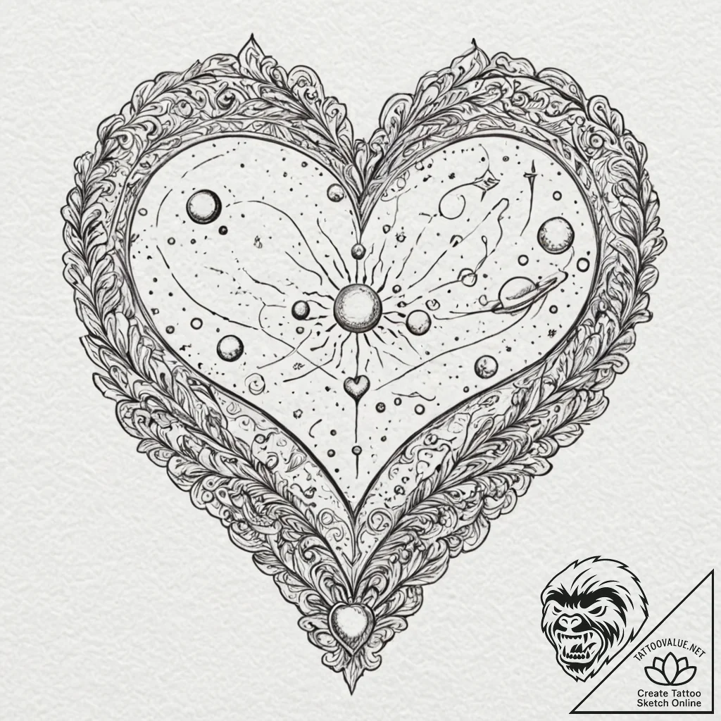 Tattoo sketch a heart with subtle celestial b... - tattoo sketch (№1752724170_0, 17.07.2025 03:49) — tattoovalue.net