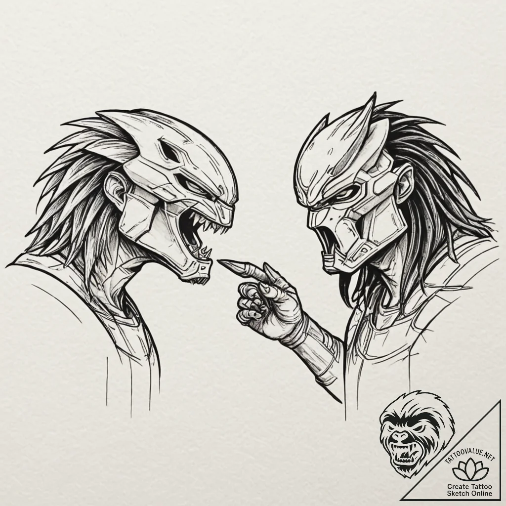 A graphic novel panel of dutch and the predat... - tattoo sketch (№1752724961_0, 17.07.2025 04:02) — tattoovalue.net