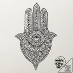 Tattoo design a hamsa hand with an added masc… – tattoo sketch (№1752725040_0, 17.07.2025 04:04) — tattoovalue.net
