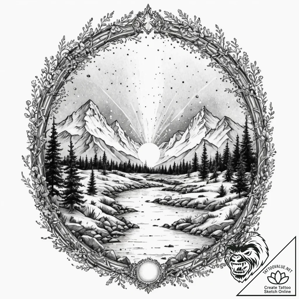 Tattoo sketch a glowing portal frame opening... - tattoo sketch (№1752725682_0, 17.07.2025 04:14) — tattoovalue.net