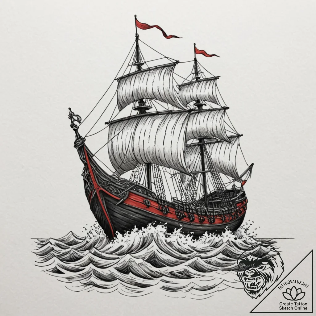 Tattoo design a stylized viking longship cutt... - tattoo sketch (№1752725841_0, 17.07.2025 04:17) — tattoovalue.net