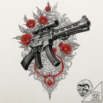 Machine gun, artistic tattoo sketch, black an… – tattoo sketch (№1752726000_0, 17.07.2025 04:20) — tattoovalue.net