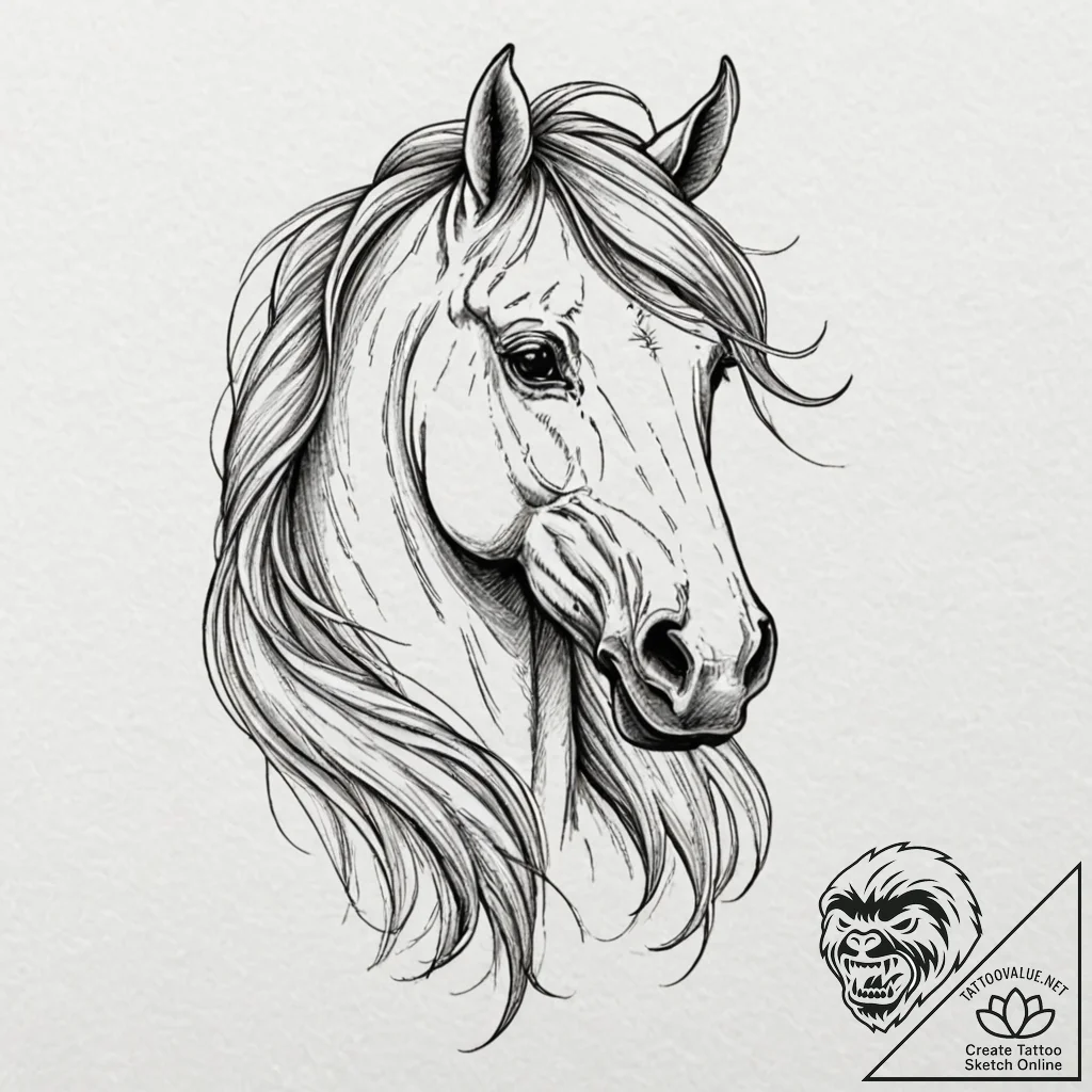 Tattoo sketch a horse's head, graceful and po... - tattoo sketch (№1752726442_0, 17.07.2025 04:27) — tattoovalue.net