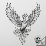 Tattoo design a phoenix, majestically flying… – tattoo sketch (№1752726681_0, 17.07.2025 04:31) — tattoovalue.net