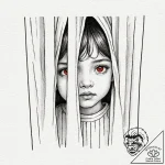 A close-up of a child’s face peeking from beh… – tattoo sketch (№1752726999_0, 17.07.2025 04:36) — tattoovalue.net