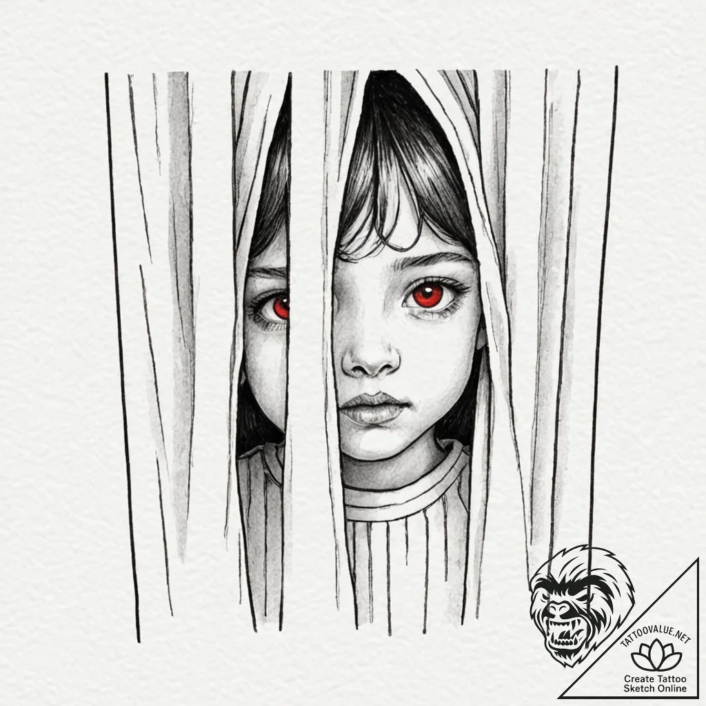 A close-up of a child's face peeking from beh... - tattoo sketch (№1752726999_0, 17.07.2025 04:36) — tattoovalue.net