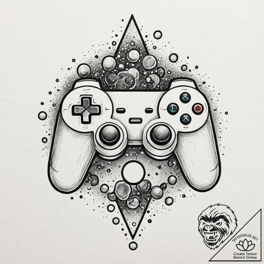 Tattoo design a game controller with a subtle... - tattoo sketch (№1752727397_0, 17.07.2025 04:43) — tattoovalue.net