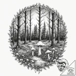 A watercolor sketch of a mysterious forest wi… – tattoo sketch (№1752727715_0, 17.07.2025 04:48) — tattoovalue.net