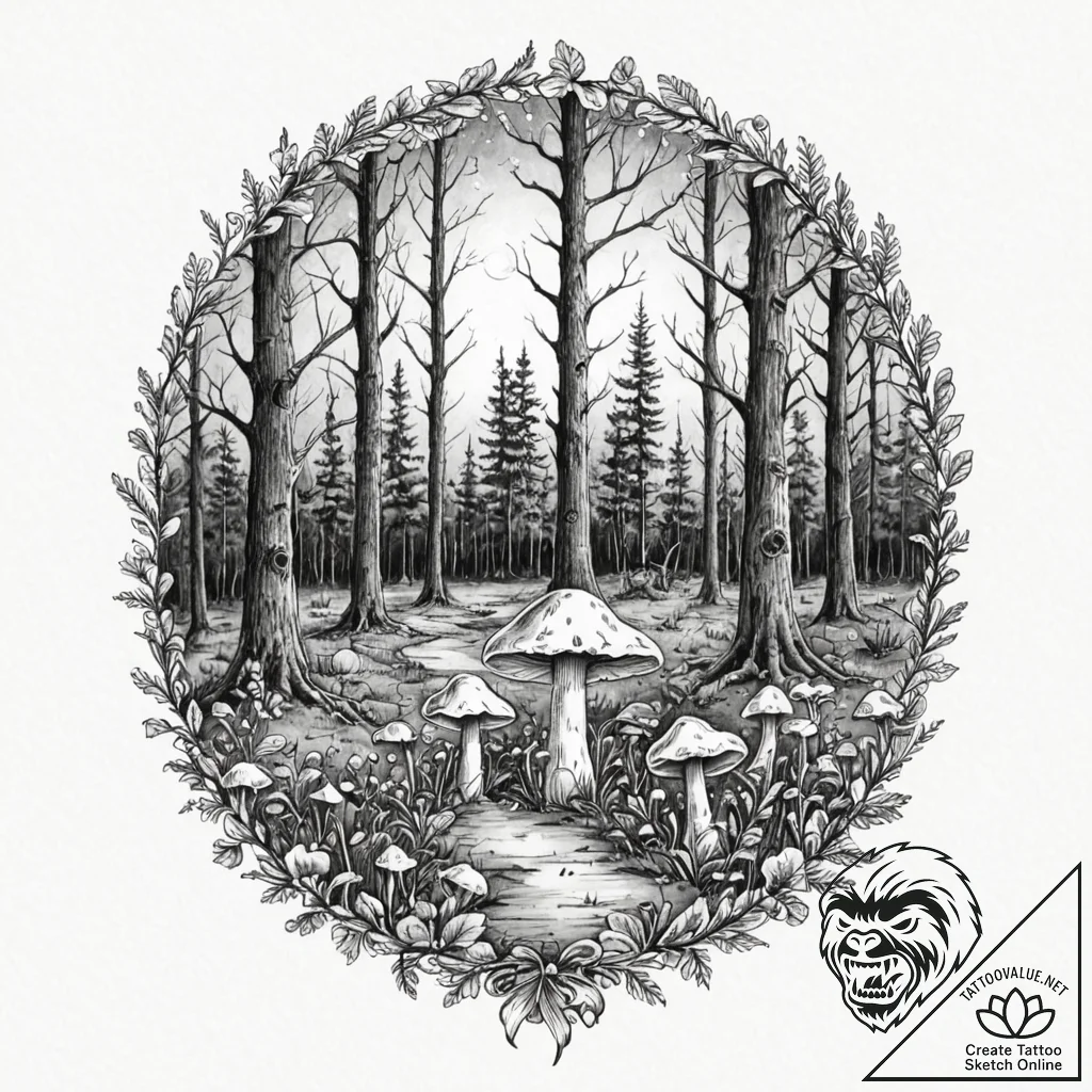 A watercolor sketch of a mysterious forest wi... - tattoo sketch (№1752727715_0, 17.07.2025 04:48) — tattoovalue.net