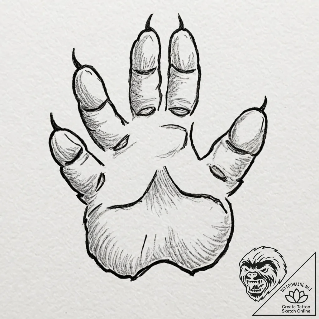 A close-up of a house cat's paw, showing the... - tattoo sketch (№1752727875_0, 17.07.2025 04:51) — tattoovalue.net