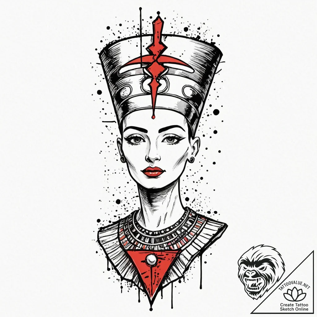 Nefertiti, tattoo sketch design, trash polka... - tattoo sketch (№1752728353_0, 17.07.2025 04:59) — tattoovalue.net