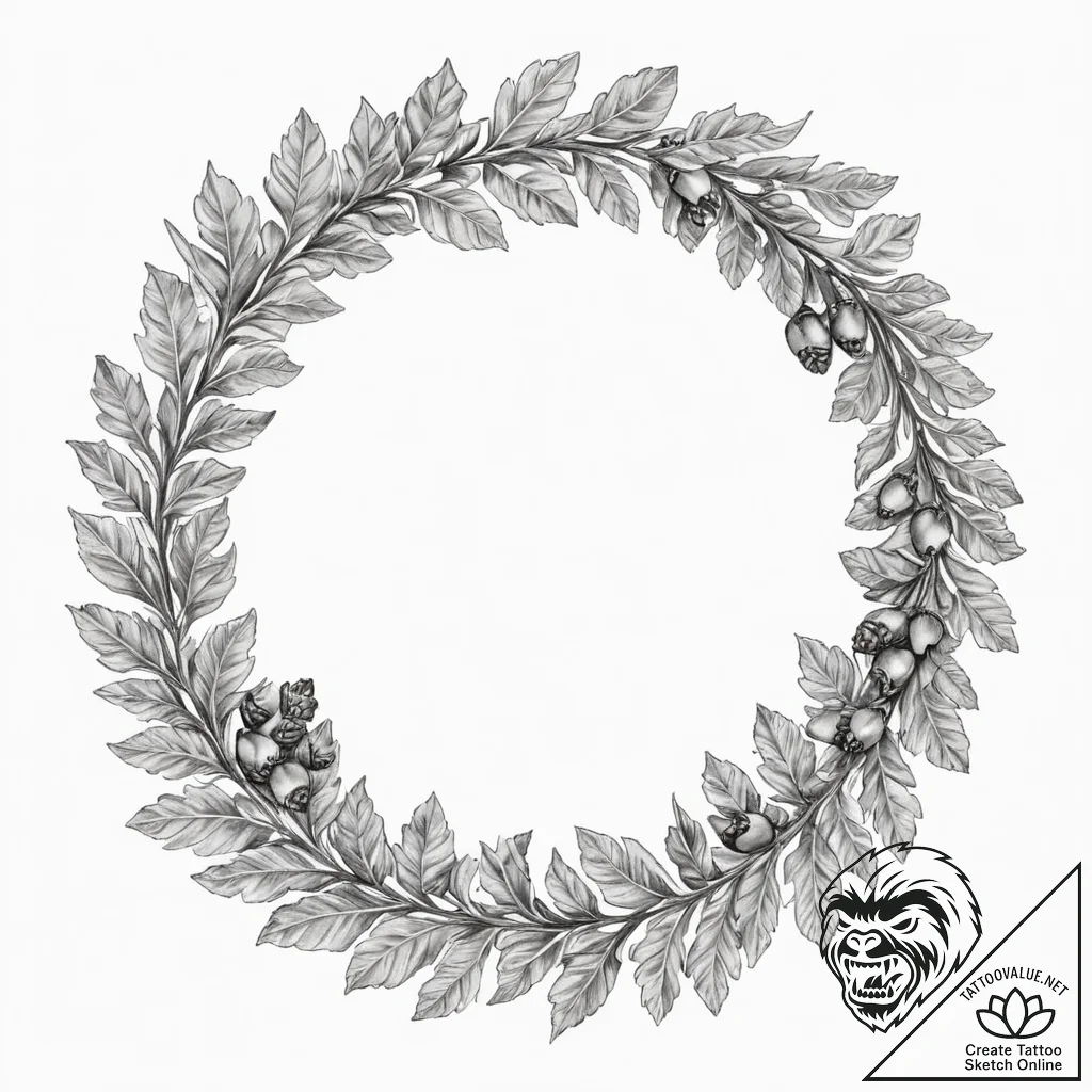 Tattoo design a strong, protective wreath mad... - tattoo sketch (№1752728592_0, 17.07.2025 05:03) — tattoovalue.net