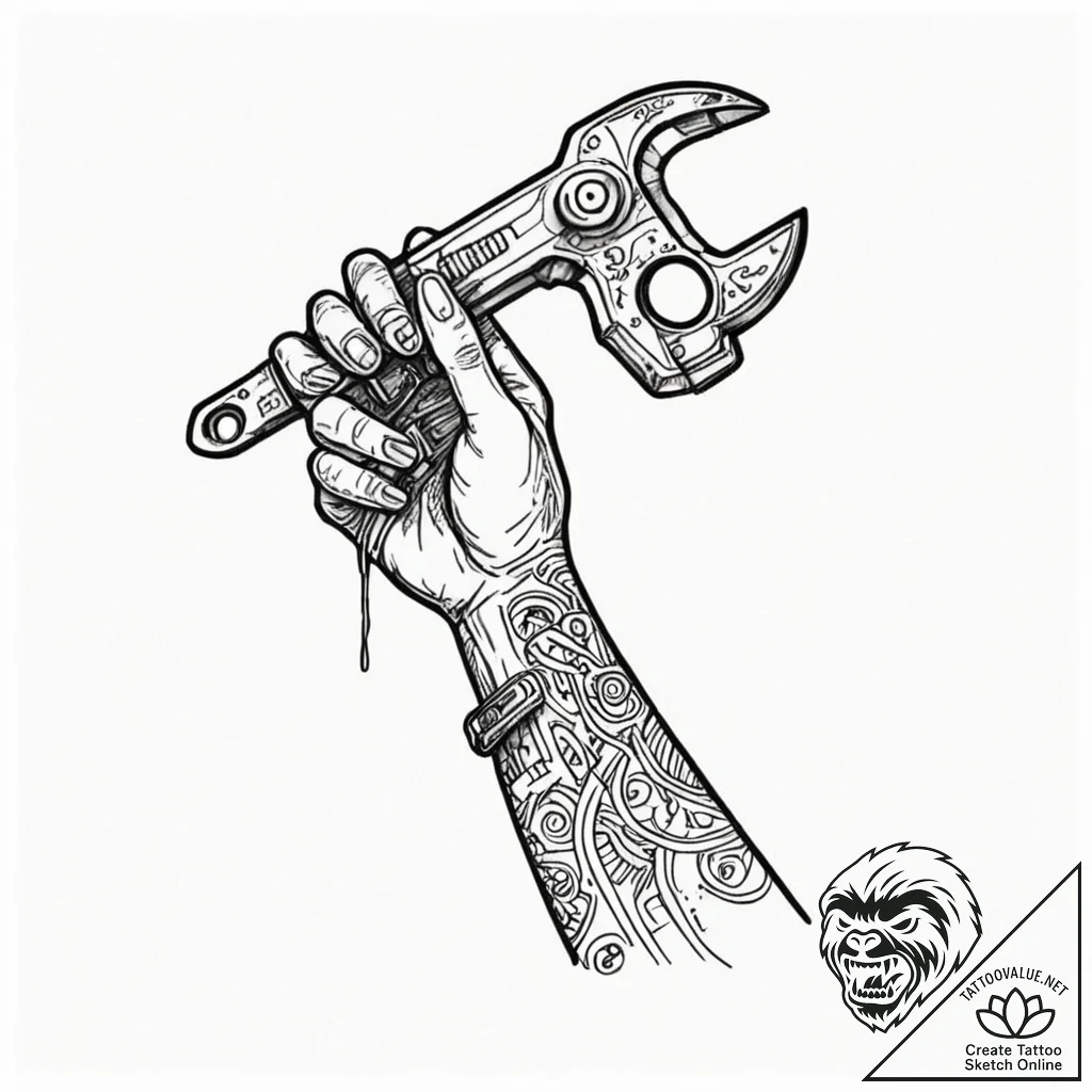 Tattoo design a stylized cybernetic hand hold... - tattoo sketch (№1752729473_0, 17.07.2025 05:17) — tattoovalue.net