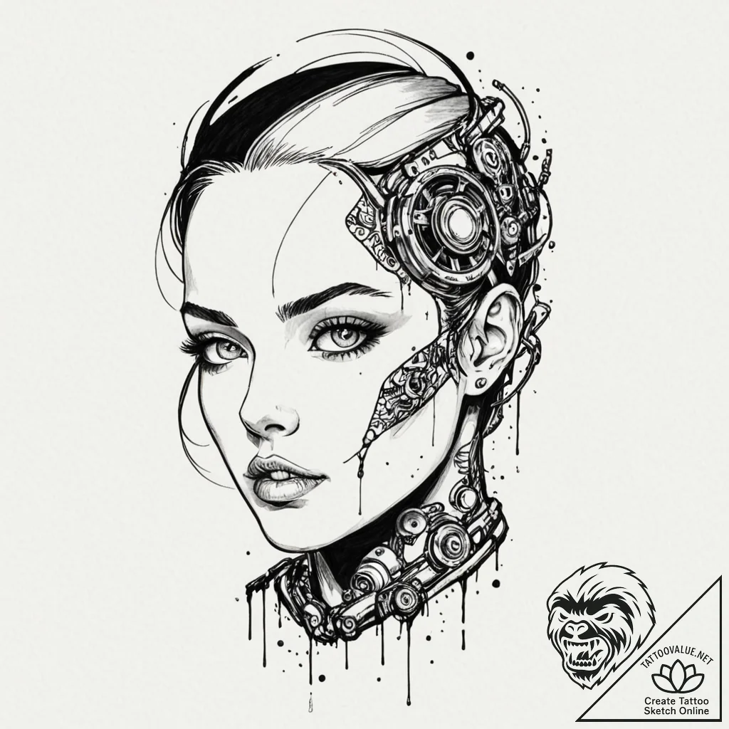 A trash polka composition of the vision, half... - tattoo sketch (№1752729633_0, 17.07.2025 05:20) — tattoovalue.net