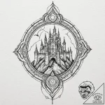 A sketch of a gothic castle on a cliff, dracu… – tattoo sketch (№1752729712_0, 17.07.2025 05:21) — tattoovalue.net