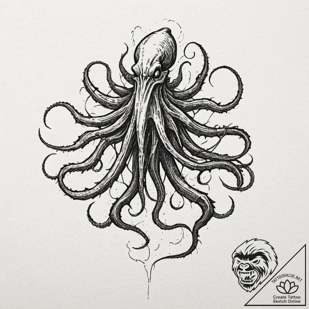 A sketch of the mind flayer, a giant, shadowy... - tattoo sketch (№1752730192_0, 17.07.2025 05:29) — tattoovalue.net